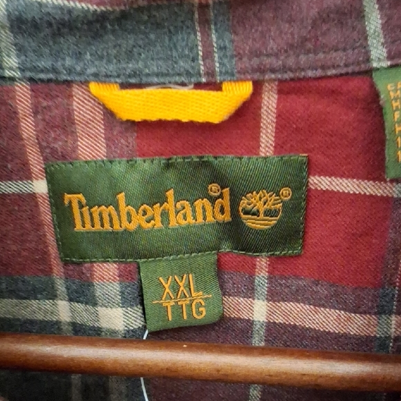 NWT Timberland Red and Gray Plaid Button-Up Shirt - Picture 2 of 8